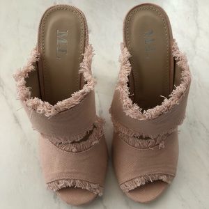 M&L Shoes - Distressed Denim Slip on Heels M&L Shoes - Distressed Denim Slip on Heels